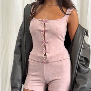 Motel Rocks Vonnie Bow Vest Top in Knit Sandy Pink XS